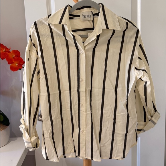 Benaar LA Hilda Striped Long Sleeve Linen Button Down Top - Picture 2 of 5